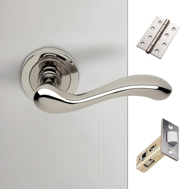 Bari Door Lever Handle Pack - 4 Square Hinges - Polished Chrome Finish