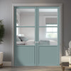 Berkley 2 Pane 1 Panel Solid Wood Internal Door Pair UK Made DD6309 - Clear Reeded Glass - Eco-Urban® Sage Sky Premium Primed