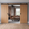 Top Mounted Black Sliding Track & Double Door - Belize Oak Doors - Unfinished