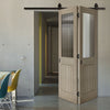Sliding Top Mounted Black Folding Track & Double Door - Belize Light Grey Door - Clear Glass Frosted Lines - Prefinished