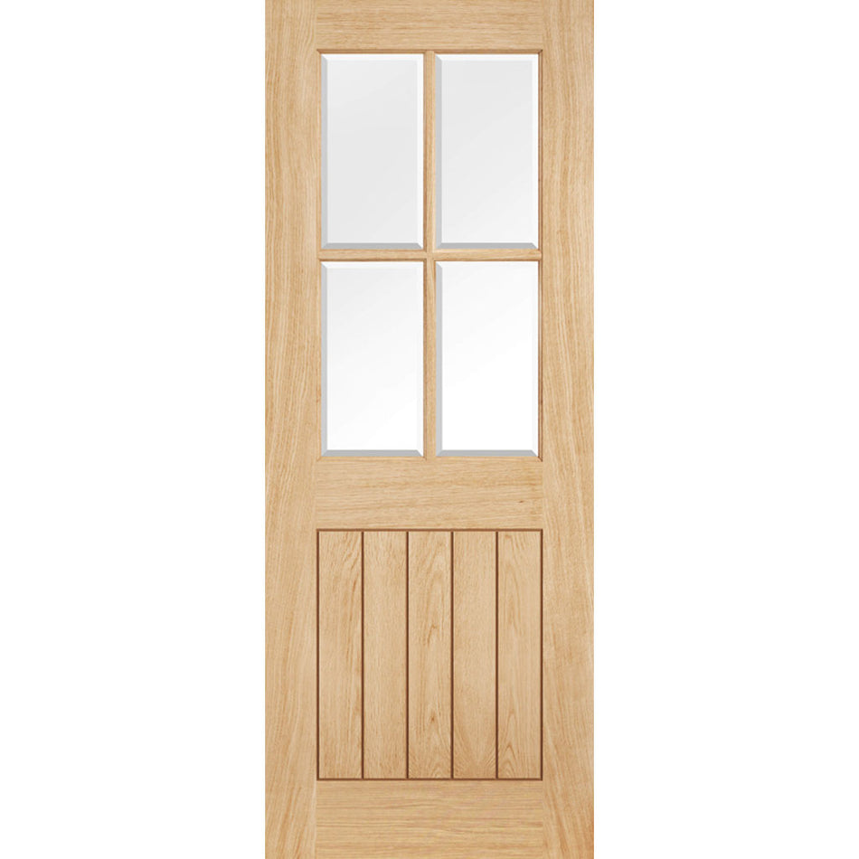 Belize 4 Pane Oak Internal Door - Bevelled Clear Glass - Unfinished