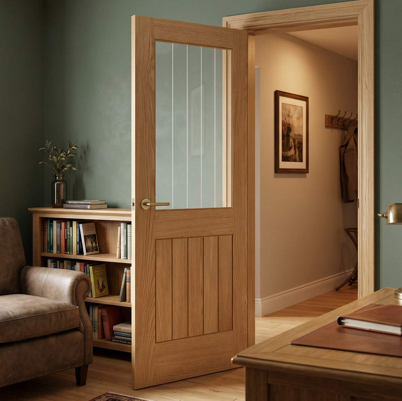 Belize Oak Internal Door - Silkscreen Etched Glass - Prefinished