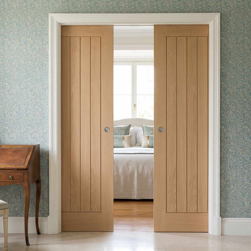Belize Oak Double Evokit Pocket Doors - Prefinished