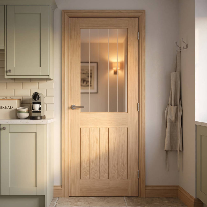 Belize Oak Internal Door - Silkscreen Etched Clear Glass