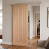 Premium Single Sliding Door & Wall Track - Belize Flush Oak Door - Prefinished