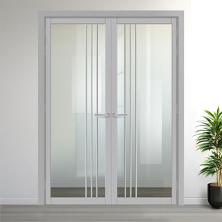 Image: Bella Solid Wood Internal Door Pair UK Made DD0103C Clear Glass - Mist Grey Premium Primed - Urban Lite® Bespoke Sizes