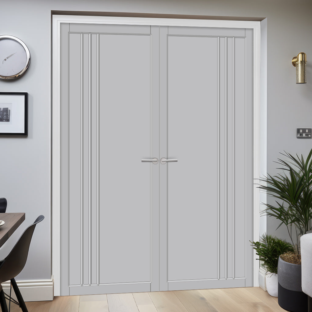 Bella Panel Solid Wood Internal Door Pair UK Made DD0103P - Mist Grey Premium Primed - Urban Lite® Bespoke Sizes