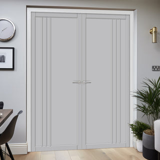 Image: Bella Panel Solid Wood Internal Door Pair UK Made DD0103P - Mist Grey Premium Primed - Urban Lite® Bespoke Sizes