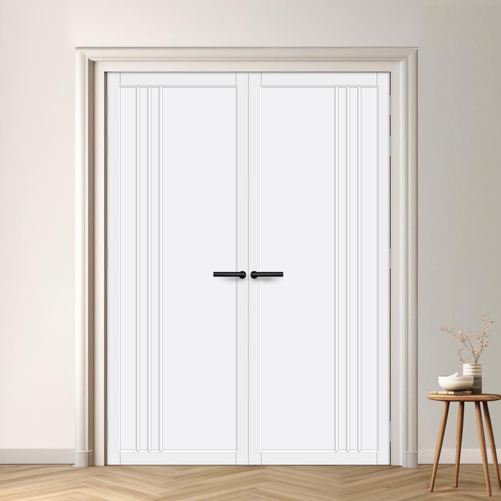 Bella Panel Solid Wood Internal Door Pair UK Made DD0103P - Cloud White Premium Primed - Urban Lite® Bespoke Sizes