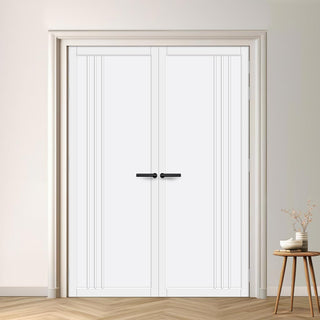 Image: Bella Panel Solid Wood Internal Door Pair UK Made DD0103P - Cloud White Premium Primed - Urban Lite® Bespoke Sizes