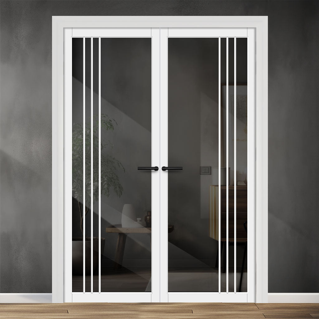 Bella Solid Wood Internal Door Pair UK Made DD0103T Tinted Glass - Cloud White Premium Primed - Urban Lite® Bespoke Sizes