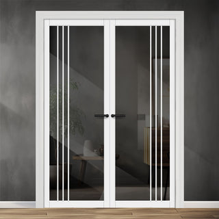 Image: Bella Solid Wood Internal Door Pair UK Made DD0103T Tinted Glass - Cloud White Premium Primed - Urban Lite® Bespoke Sizes