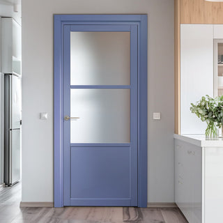 Image: Berkley 2 Pane 1 Panel Solid Wood Internal Door UK Made DD6309SG - Frosted Glass - Eco-Urban® Heather Blue Premium Primed