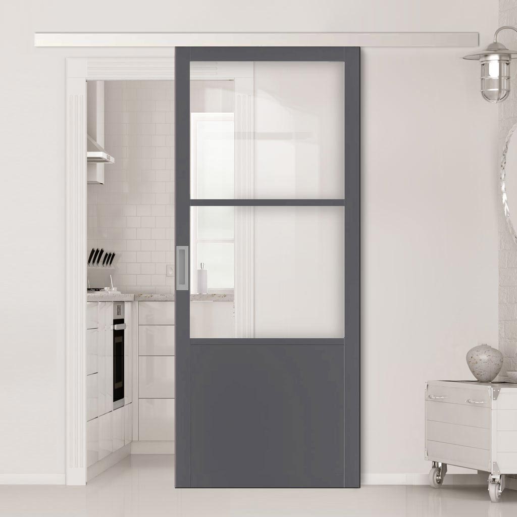 Single Sliding Door & Premium Wall Track - Eco-Urban® Berkley 2 Pane 1 Panel Door DD6309G - Clear Glass - 6 Colour Options