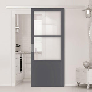 Image: Single Sliding Door & Premium Wall Track - Eco-Urban® Berkley 2 Pane 1 Panel Door DD6309G - Clear Glass - 6 Colour Options