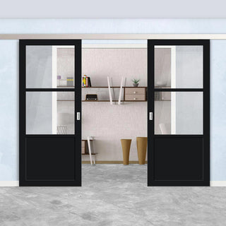 Image: Double Sliding Door & Premium Wall Track - Eco-Urban® Berkley 2 Pane 1 Panel Doors DD6309G - Clear Glass - 6 Colour Options