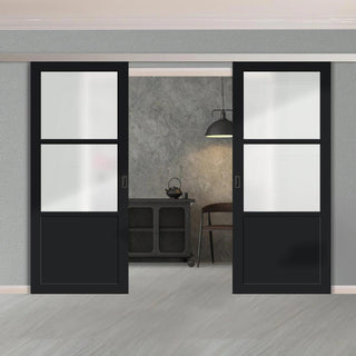 Image: Double Sliding Door & Premium Wall Track - Eco-Urban® Berkley 2 Pane 1 Panel Doors DD6309SG - Frosted Glass - 6 Colour Options