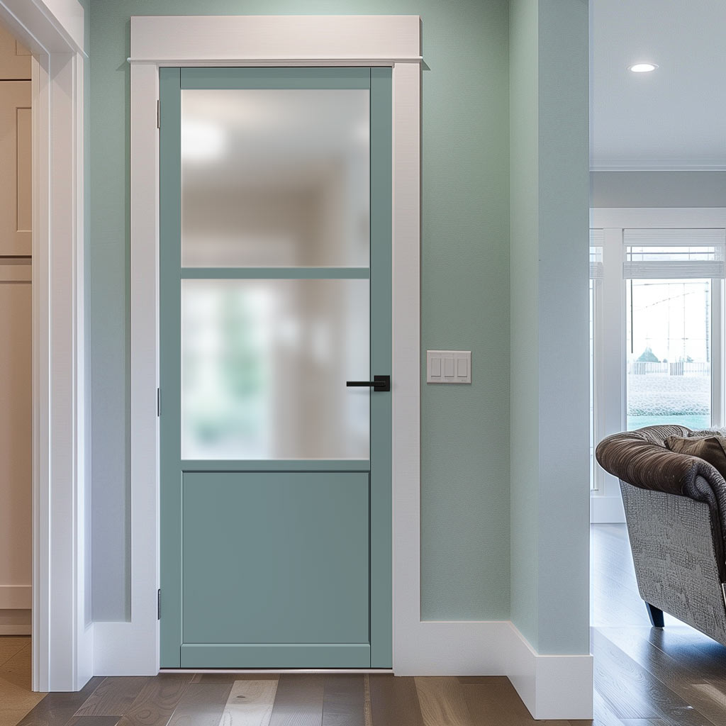 Berkley 2 Pane 1 Panel Solid Wood Internal Door UK Made DD6309SG - Frosted Glass - Eco-Urban® Sage Sky Premium Primed