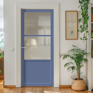 Image: Berkley 2 Pane 1 Panel Solid Wood Internal Door UK Made DD6309 - Clear Reeded Glass - Eco-Urban® Heather Blue Premium Primed