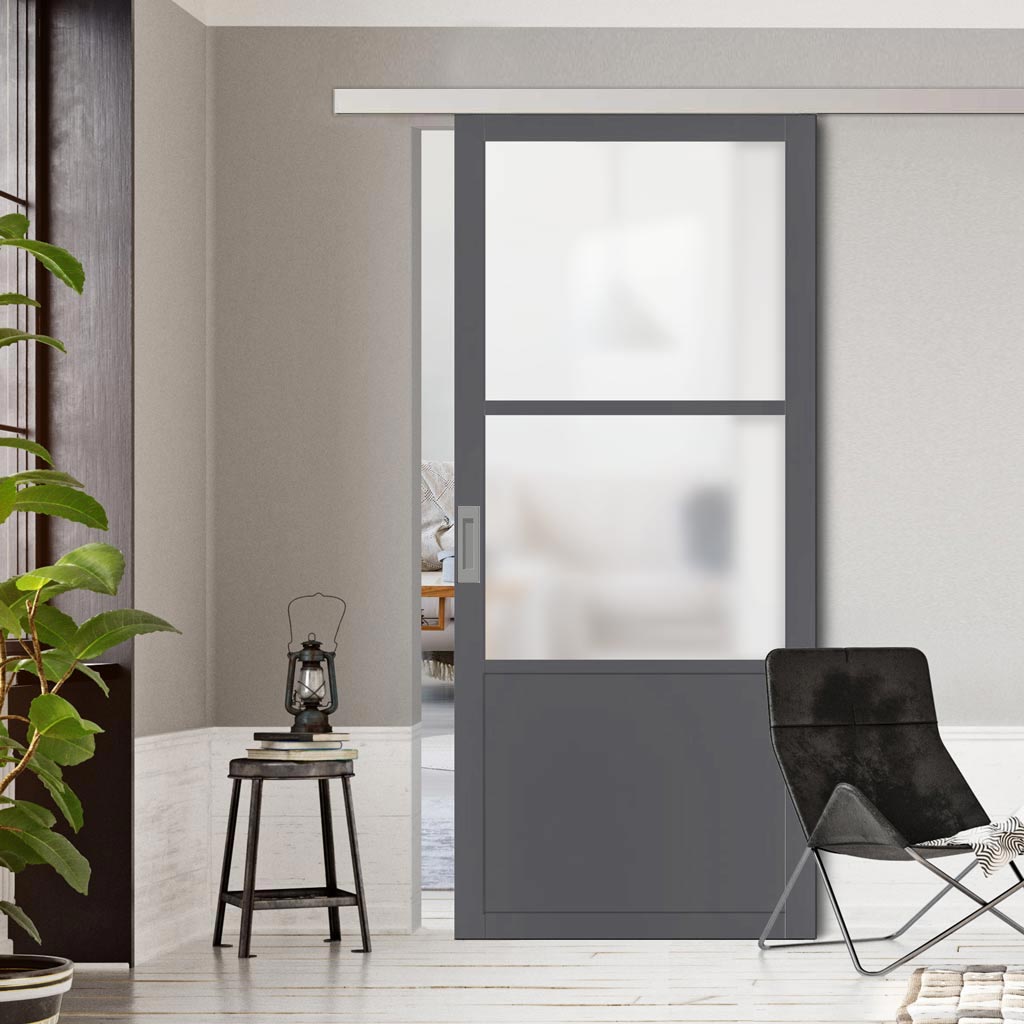 Single Sliding Door & Premium Wall Track - Eco-Urban® Berkley 2 Pane 1 Panel Door DD6309SG - Frosted Glass - 6 Colour Options