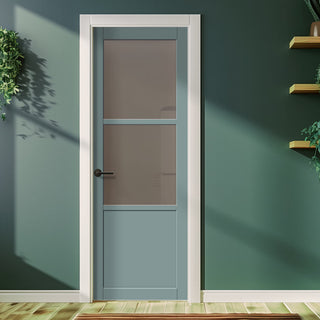 Image: Berkley 2 Pane 1 Panel Solid Wood Internal Door UK Made DD6309G - Clear Glass - Eco-Urban® Sage Sky Premium Primed