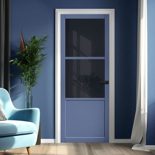 Image: Berkley 2 Pane 1 Panel Solid Wood Internal Door UK Made DD6309 - Tinted Glass - Eco-Urban® Heather Blue Premium Primed