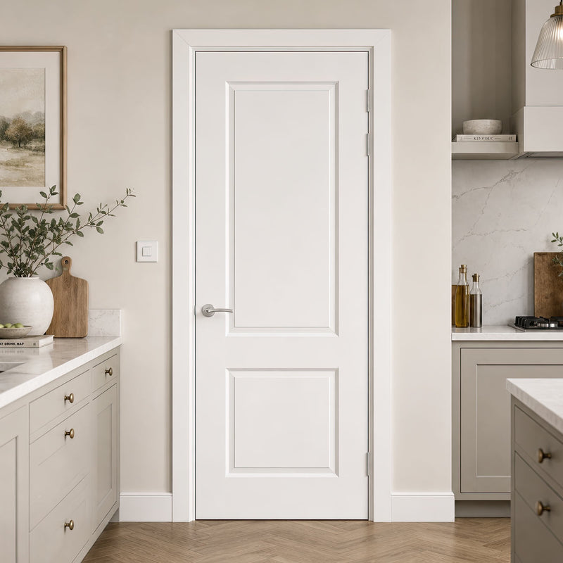 Moulded Berlin White 2 Panel Door - 1/2 Hour Fire Rated - Prefinished