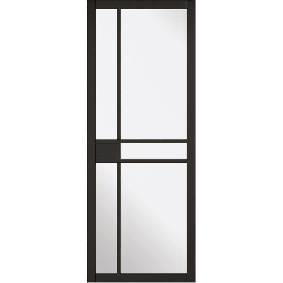 Sliding Top Mounted Black Folding Track & Double Door - Greenwich Black Painted Door - Clear Glass - Prefinished