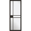 SpaceEasi Top Mounted Black Folding Track & Double Door  - Greenwich Black Primed Door - Clear Glass