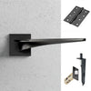 Zenith Double Door Lever Handle Pack - 6 Square Hinges - Matt Black - Combo Handle and Accessory Pack