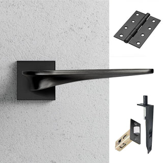 Image: Zenith Double Door Lever Handle Pack - 6 Square Hinges - Matt Black - Combo Handle and Accessory Pack