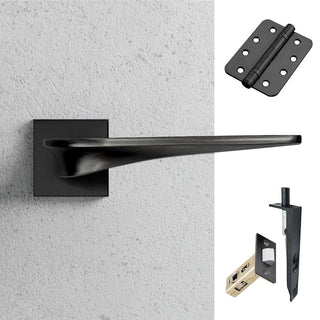 Image: Zenith Double Door Lever Handle Pack - 6 Radius Cornered Hinges - Matt Black - Combo Handle and Accessory Pack