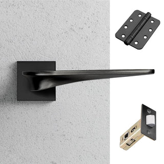 Image: Zenith Door Lever Handle Pack - 4 Radius Cornered Hinges - Matt Black