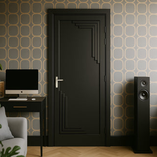 Image: Urban Deco® Solid Wood Internal Door UK Made - Shadow Black Premium Primed - Bespoke Sizes