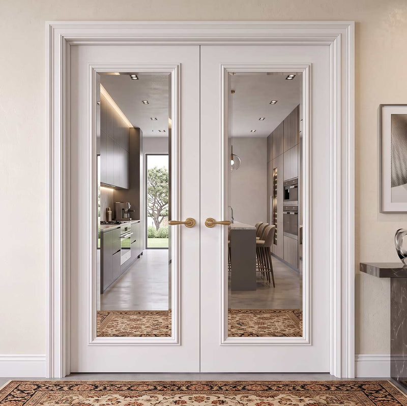 Blenheim White Primed Internal Door Pair - Clear Bevelled Glass