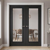 Blenheim Black Internal Door Pair - Prefinished - Clear Bevelled Glass