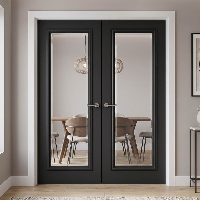 Blenheim Black Internal Door Pair - Prefinished - Clear Bevelled Glass