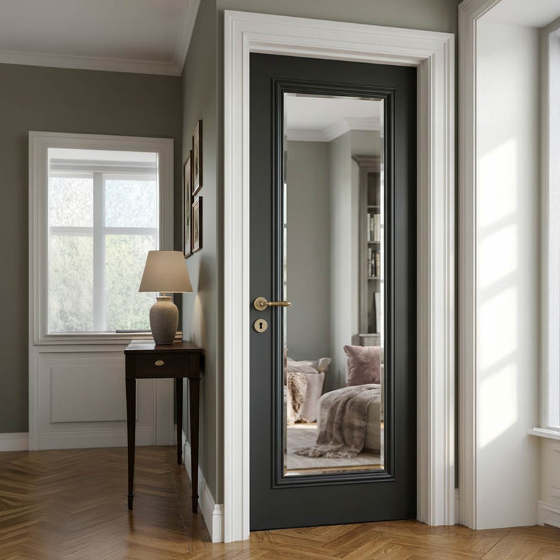 Blenheim Internal Door Black Prefinished - Clear Bevelled Glass