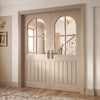 Mexicano Blonde Oak Internal Door Pair - Arched Square Top - Clear Glass - Prefinished