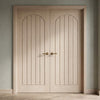 Mexicano Blonde Oak Internal Door Pair - Arched Square Top & Vertical Lining - Prefinished