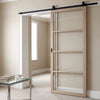 Top Mounted Black Sliding Track & Door - Soho Blonde Oak Internal Door - Clear Glass - Prefinished