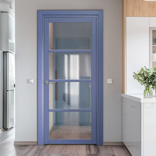 Image: Brooklyn 4 Pane Solid Wood Internal Door UK Made DD6308 - Clear Reeded Glass - Eco-Urban® Heather Blue Premium Primed