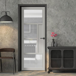 Image: Boston 4 Pane Solid Wood Internal Door UK Made DD6311 - Clear Reeded Glass - Eco-Urban® Mist Grey Premium Primed