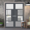 Boston 4 Pane Solid Wood Internal Door Pair UK Made DD6311 - Clear Reeded Glass - Eco-Urban® Stormy Grey Premium Primed