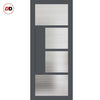 Boston 4 Pane Solid Wood Internal Door Pair UK Made DD6311 - Clear Reeded Glass - Eco-Urban® Stormy Grey Premium Primed