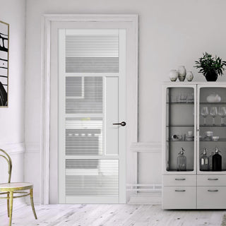 Image: Boston 4 Pane Solid Wood Internal Door UK Made DD6311 - Clear Reeded Glass - Eco-Urban® Cloud White Premium Primed