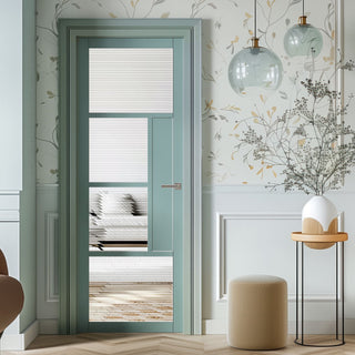 Image: Boston 4 Pane Solid Wood Internal Door UK Made DD6311 - Clear Reeded Glass - Eco-Urban® Sage Sky Premium Primed