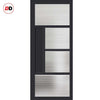 SpaceEasi Top Mounted Black Folding Track & Double Door - Handcrafted Eco-Urban Boston 4 Pane Solid Wood Door DD6311 - Clear Reeded Glass - Premium Primed Colour Options