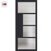 Boston 4 Pane Solid Wood Internal Door Pair UK Made DD6311 - Clear Reeded Glass - Eco-Urban® Shadow Black Premium Primed