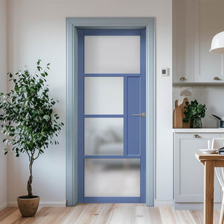 Image: Boston 4 Pane Solid Wood Internal Door UK Made DD6311SG - Frosted Glass - Eco-Urban® Heather Blue Premium Primed